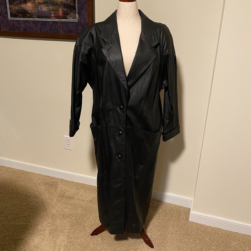 VINTAGE 90's Avanti Genuine Leather Trench Coat - Picture 2 of 12